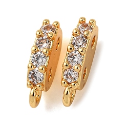 Настоящее золото 18K Латунные микропаве прозрачные кубические цирконии 2-отверстия распорные планки, овал с петлями, реальный 18 k позолоченный, 10.5x2.5x5.5 мм, отверстие : 1.2 мм