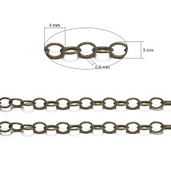Antique Bronze Brass Cable Chains, Unwelded, with Spool, Oval, Cadmium Free & Nickel Free & Lead Free, Antique Bronze, 4x3x0.6mm, about 301.83 Feet(92m)/roll