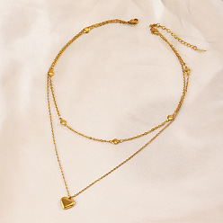 Золотой Двухслойные ожерелья из нержавеющей стали с подвеской в форме сердца для женщин, золотые, 15.16 дюйм (38.5 см)