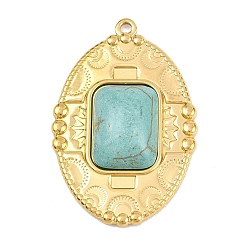 Oval Богемный стиль 304 нержавеющая сталь с подвесками из синтетической бирюзы, золотые, овальные, 44.5x29.5x6.5 мм, отверстие : 2.5 мм