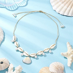 Белый Дым Ожерелья из натуральных ракушек каури, регулируемые ожерелья из ракушечного жемчуга, серый, 24.41 дюйм (62 см)