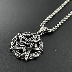 Нержавеющая Сталь Цвет 304 ожерелья с подвеской в виде пентаграммы из нержавеющей стали в стиле панк-череп для мужчин, цвет нержавеющей стали