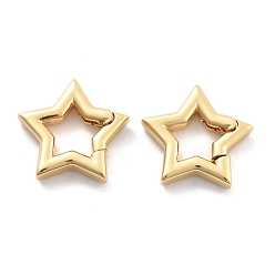 Настоящее золото 18K Обшивка стойки латунными пружинными кольцами, долговечный, без свинца, без кадмии и без никеля, звезда, реальный 18 k позолоченный, 16x16x3 мм, отверстие : 1.5 мм
