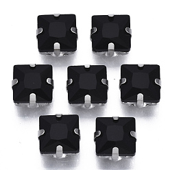 Реактивный Самолет Шить на горный хрусталь, стекло горный хрусталь, многожильных ссылки, с настройками из нержавеющей стали, аксессуары для одежды, граненые, квадратный, струя, 9~10x9~10x5 мм, отверстие : 1.2 мм