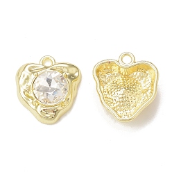 Clear Rack Plating Alloy Glass Pendants, Golden, Heart Charms, Clear, 17.5x15.5x5.5mm, Hole: 1.8mm