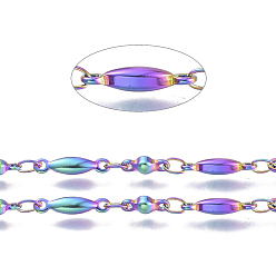 Rainbow Color Ионное покрытие (ip) 304 прутковые цепи из нержавеющей стали, пайки, с катушкой, Радуга цветов, 11x2.5x2.2 мм, около 32.8 футов (10 м) / рулон