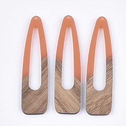 Коралловый Большие подвески из смолы и ореха, заколка для волос, коралл, 66~66.5x17x3~3.5 мм, отверстие : 1.5 мм