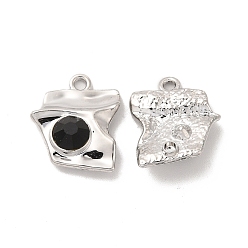 Black Glass Twist Polygon Pendants, with Platinum Alloy Finding, Long-Lasting Plated, Cadmium Free & Lead Free, Black, 18x15x5.5mm, Hole: 1.6mm