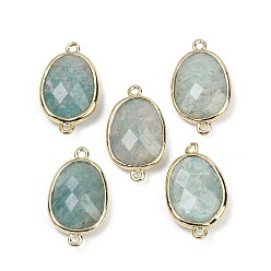 Амазонит Подвески-коннекторы из натурального амазонита с граненой отделкой, покрытие стойки латунные овальные звенья, золотые, 22.5~23x13.5~14x6 мм, отверстие : 1.4 мм