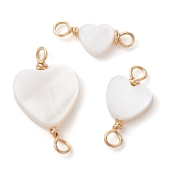 WhiteSmoke 3Pcs 3 Styles Natural Freshwater Shell Connector Charms, Light Gold, Heart Links, WhiteSmoke, 15.5~6.5x6.5~12.5x3mm, Hole: 2.5mm, 1pc/style