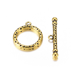 Antique Golden Tibetan Style Toggle Clasps, Antique Golden, Lead Free, Cadmium Free and Nickel Free, Ring: 26x21mm, Hole: 2mm, Bar: 37mm, Hole: 2mm