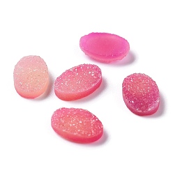 Hot Pink Natural Druzy Agate Cabochons, Dyed, Oval, Hot Pink, 12x8x3mm