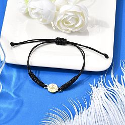 Золотой 304 из нержавеющей стали ссылка браслеты, регулируемые корейские вощеные полиэстеровые плетеные браслеты для мужчин и женщин, компас, золотые, внутренний диаметр: 3/4 дюйм (1.8 см) ~ 3-3/8 дюйм (8.5 см)