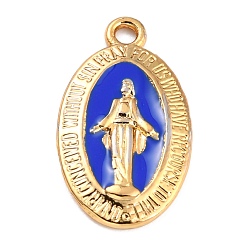 Синий Золотой эмали сплава подвески, долговечный, Богоматерь чудотворной медали, овальные, синие, 21x12x1.5 мм, отверстие : 1.7 мм