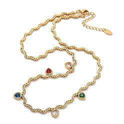 Сердце 304 ожерелья из нержавеющей стали с кисточками и разноцветными кубическими цирконами для женщин, золотые, сердце, 16.08 дюйм (40.85 см)