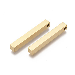 Золотой 201 подвески из нержавеющей стали, бар, золотые, 39x5x5 мм, отверстие : 2 мм