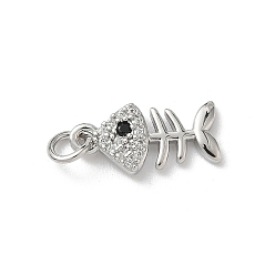 Платина Латунные микро проложить кубического циркония подвески, рыбы прелести, стойки покрытие, без кадмия и без свинца, долговечный, океанские темы, с целью перехода в кольце, платина, 16x7.5x2.5 мм, отверстие : 3.5 мм