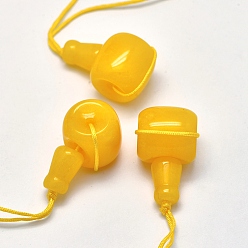 Yellow Jade Natural Yellow Jade 3 Hole Guru Beads, T-Drilled Beads, Dyed, 21~24x10.5~12x11.5~12.5mm, Hole: 1.8mm, 2mm