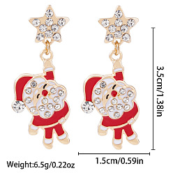 Santa Claus Рождественские серьги-гвоздики из сплава, с эмалью и горный хрусталь, золотые, Дед Мороз, 35x15 мм