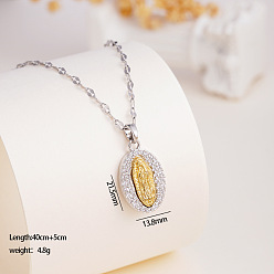 Золотой & Цвет Нержавеющей Стали Двухцветные латунные ожерелья с микропаве из прозрачных кубических цирконий, овальные подвески в виде божества и цепочками из нержавеющей стали для женщин., золотые и нержавеющая сталь цвет, 304 дюйм (15.75 см)