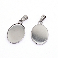 Color de Acero Inoxidable Cabujones colgantes de acero inoxidable, copas de bisel de borde fresado, con broche de presión en fianzas, oval, color acero inoxidable, 23x14x1.5 mm, agujero: 6 mm