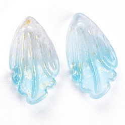 Hellblau Transparente Glas-Anhänger, mit Goldfolie, petaline, hellblau, 18x10x3 mm, Bohrung: 1.2 mm