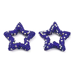 Сапфир Звездообразные полимерные глиняные бусины со стразами, Фокальные бусины для изготовления бижутерии и брелоков, сапфир, 32.5x33.5x6.5 мм, отверстие : 1.8 мм