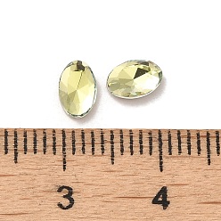 Jonquil Glass Rhinestone Cabochons, Point Back & Back Plated, Faceted, Oval, Jonquil, 6x4x2mm