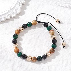 Смешанные камни Браслеты из плетеного бисера с натуральными и синтетическими бусинами из смешанных драгоценных камней для женщин и мужчин, круглые, внутренний диаметр: 2.17~3.43 дюйм (5.5~8.7 см)