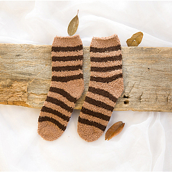 Peru Stripe Pattern Polyester Faux Fur Knitting Socks, Winter Warm Thermal Socks, Peru, 250x70mm
