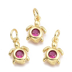 Средний Фиолетово-красный Латунные микро проложить кубического циркония подвески, с целью перехода в кольце, Морская черепаха, реальный 18 k позолоченный, средне фиолетовый красный, 12x8.7x2.5 мм, перемычки: 5x0.8 мм, внутренний диаметр: 3 мм