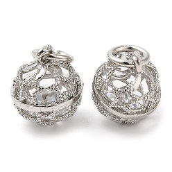 Платина Стойки обшивки латунные подвески, с фианитом и кольцом для прыжков, долговечный, без свинца и без кадмия, круглые, платина, 12x10 мм, отверстие : 4 мм