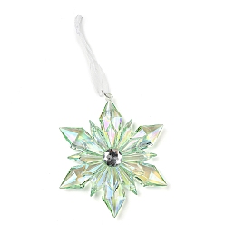 Снежинка Рождественский прозрачный пластиковый кулон, подвесное украшение для рождественской елки, с железным кольцом и сетчатым шнуром, бледно-зеленый, снежинка, 195 мм, снежинка: 98x118x13.8 мм