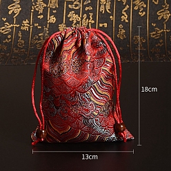 Красный Шелковые упаковочные сумки на шнурке, подарочная упаковка для ювелирных изделий, сумка для свадьбы, упаковка конфет, прямоугольные, красные, 18x13 см