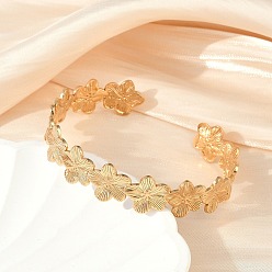 Настоящее золото 18K 304 женские браслеты-манжеты с цветочным узором из нержавеющей стали, реальный 18 k позолоченный, внутренний диаметр: 2-1/4 дюйм (5.8 см), 12.5 мм