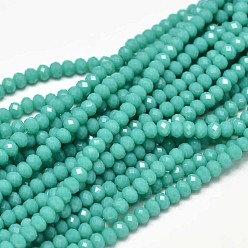 Medium Turquoise Faceted Rondelle Glass Beads Strands, Medium Turquoise, 4x3mm, Hole: 1mm, about 127~135pcs/strand, 17.8 inch