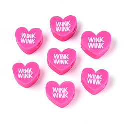 Фиолетовый Бусины из полимерной глины , сердце и слово, фиолетовые, 7.5~9.5x8.5~10.5x3.5~5 мм, отверстие : 1.8~2 мм