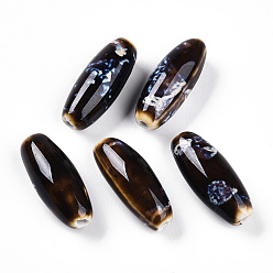Кокосово-Коричневый Фарфоровые бусины ручной работы, фантазии античного стекла фарфора, овальные, кокосового коричневый, 30~32x12~13.5 мм, отверстие : 2~3.5 мм