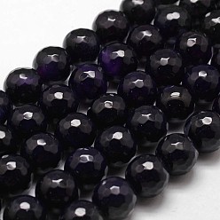 Indigo Natural Agate Bead Strands, Dyed, Faceted, Round, Indigo, 14mm, Hole: 1.2mm, about 28pcs/strand, 14 inch
