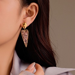 Розовый Кварц 304 серьги-гвоздики в форме сердца из нержавеющей стали, с натуральным розовым кварцем, реальный 18 k позолоченный, 52x16 мм