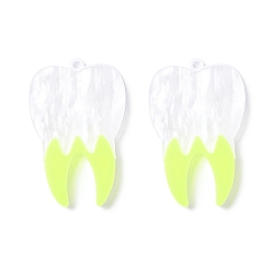 Желтый Двухцветные акриловые подвески, формы зубов, желтые, 39.5x25.6x4 мм, отверстие : 2 мм