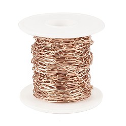 Rose Gold Ion Plating(IP) 304 Stainless Steel Paperclip Chains, Drawn Elongated Cable Chains, Soldered, with Spool, Rose Gold, 10x3.5x0.8mm, about 32.8 Feet(10m)/roll