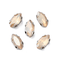 Персиковый Слойка Конский глаз пришить стразами, многожильных ссылки, стекло горный хрусталь, с настройками зубцов из нержавеющей стали, аксессуары для одежды, граненые, розовые, 8x4x4 мм, отверстие : 0.9 мм