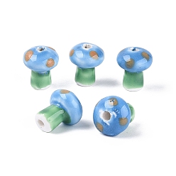 Cornflower Blue Handmade Porcelain Beads, Hand Painted Ceramic Beads, Mushroom, Famille Rose Porcelain, Cornflower Blue, 11.5~12.5x10~10.5mm, Hole: 1.6~2mm