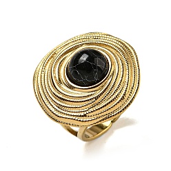 Настоящее золото 18K Ионное покрытие (ip) 304 открытые манжеты из нержавеющей стали, синтетические бирюзовые круглые кольца на палец для женщин и мужчин, реальный 18 k позолоченный, регулируемый