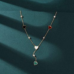 Настоящее золото 18K 304 Женские ожерелья с подвеской в виде сердца из нержавеющей стали, кристаллов, страз и смолы, ионное покрытие (ip), реальный 18 k позолоченный, 16.54 дюйм (42 см)