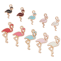 Mixed Color 60Pcs 10 Style Light Gold Plated Alloy Enamel Pendants, Pendant Accessories, Flamingo Shape, Mixed Color, 6pcs/Style