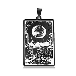 Черный Цвет Металла 201 подвески из нержавеющей стали, лазерная гравировка, кулоны с картами таро, металлический черный , луна xviii, 40x24x1 мм, отверстие : 8x4 мм
