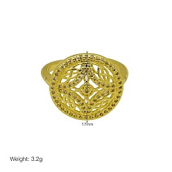 Round Brass Micro Pave Clear Cubic Zirconia Cuff Open Rings, Golden, Round, 15~20mm