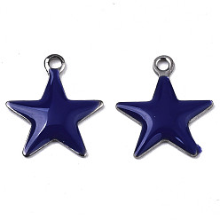 Полуночно-синий 201 из нержавеющей стали шармы эмали, звезда, цвет нержавеющей стали, темно-синий, 14.5x12.5x2 мм, отверстие : 1.5 мм